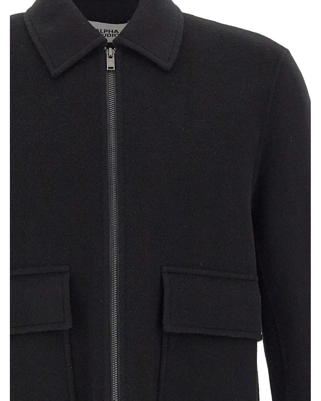 Alpha Studio Blue Wool Bomber Jacket for men