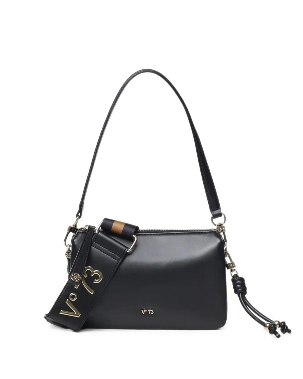 V73 Black Sac Porté Épaule À Plaque Logo En Zircon