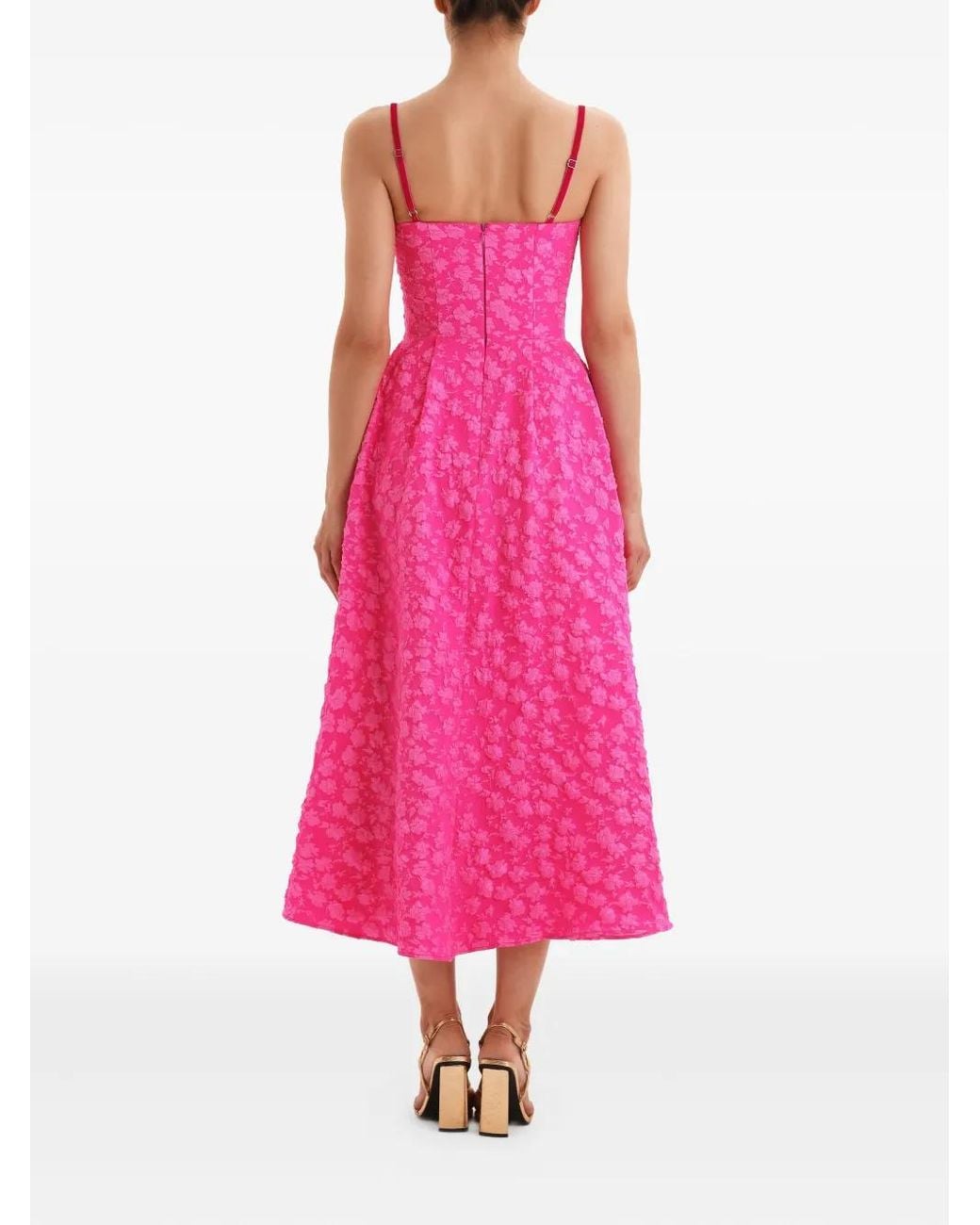 POST MERIDIEM Pink Jacquard Corset Midi Dress