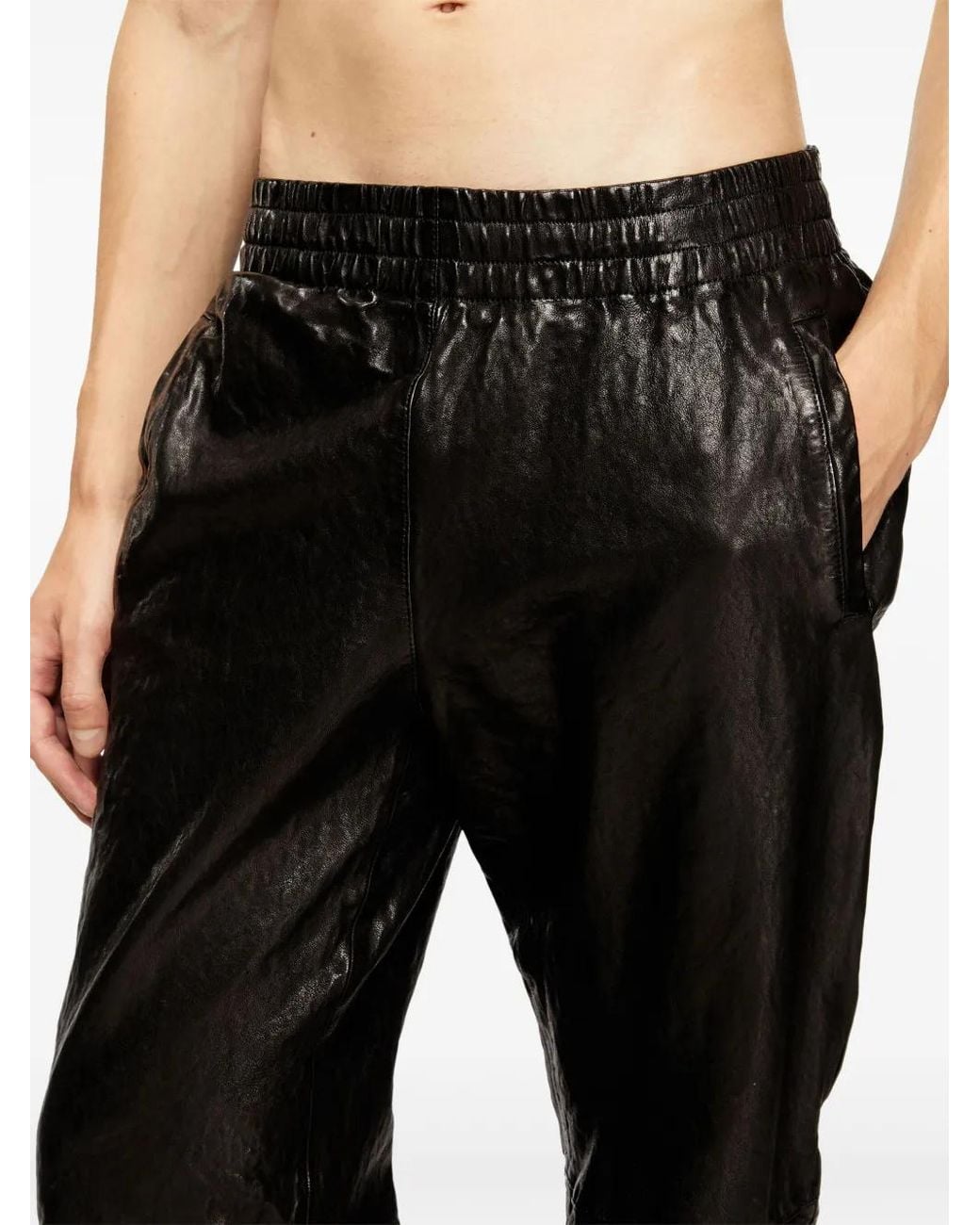 DIESEL Black P-Bru Leather Trousers for men