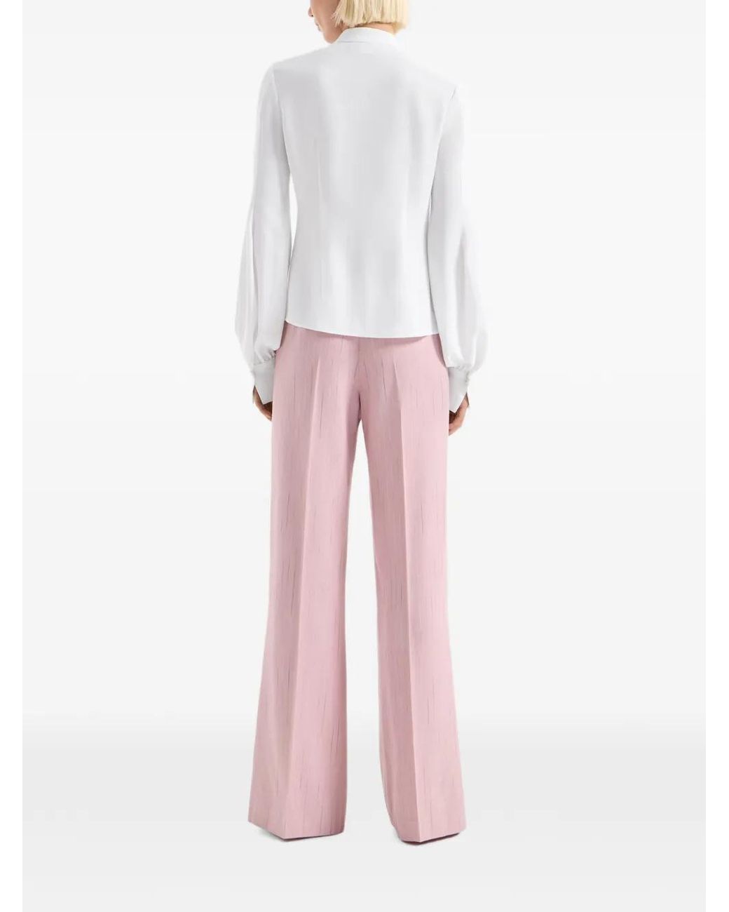Genny White Mandarin-Collar Long-Sleeve Shirt