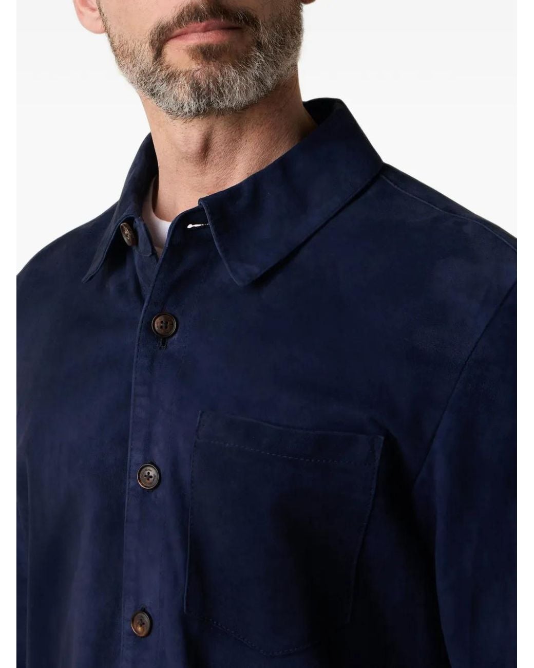 Brooks Brothers Blue Button-Up Suede Shirt Jacket for men