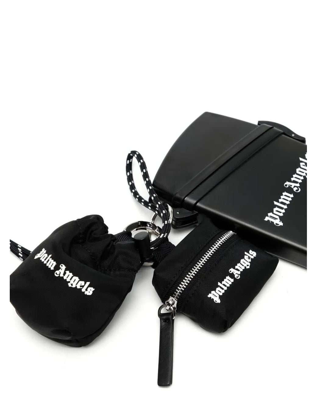 Palm Angels White Logo-Print Taffeta Keychain for men