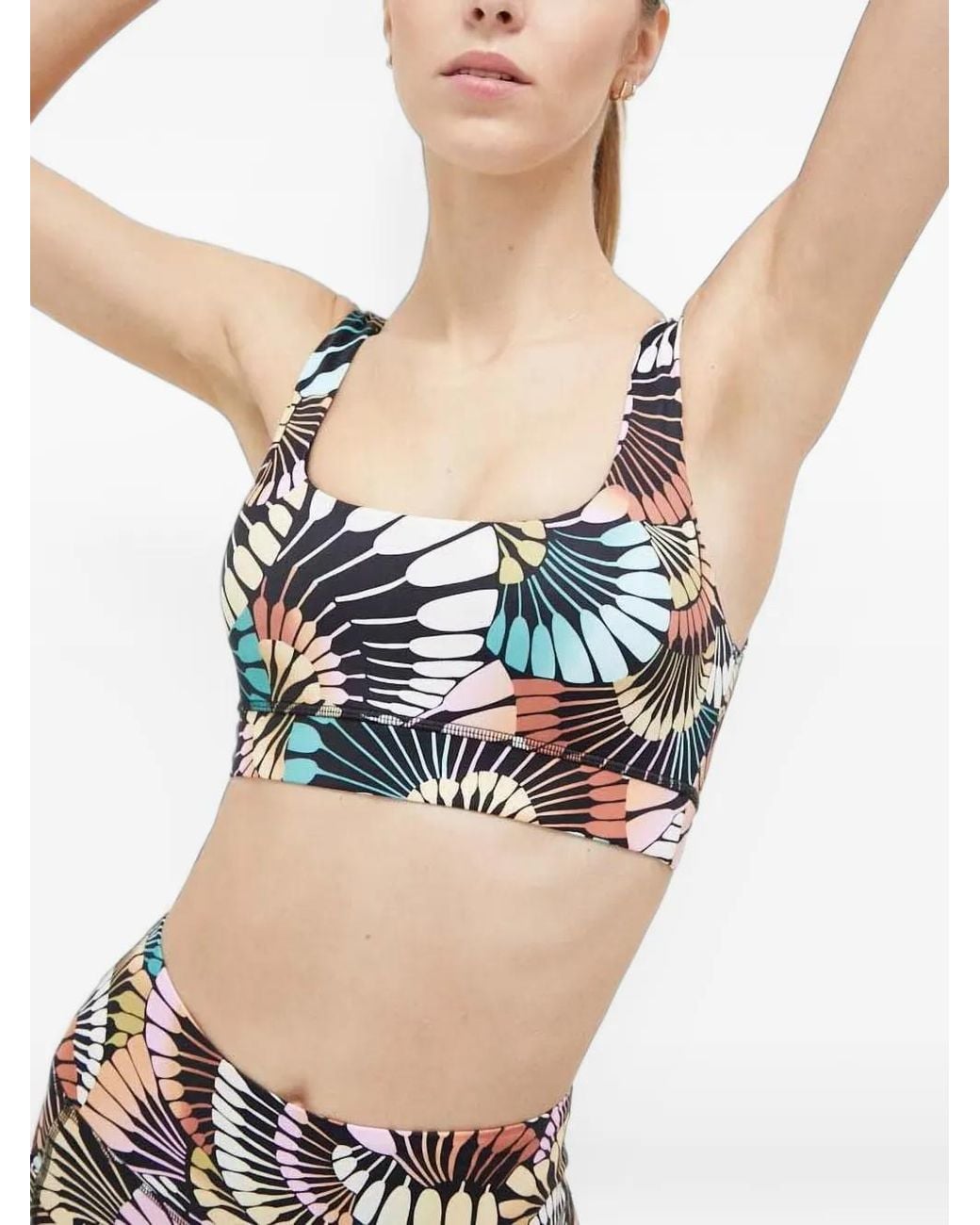 Billabong Black Summit Abstract-Print Scoop-Neck Sports Bra