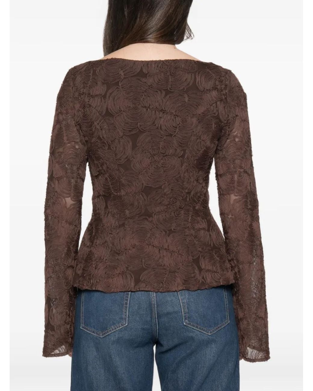 ROTATE BIRGER CHRISTENSEN Brown Floral-Appliqué Blouse