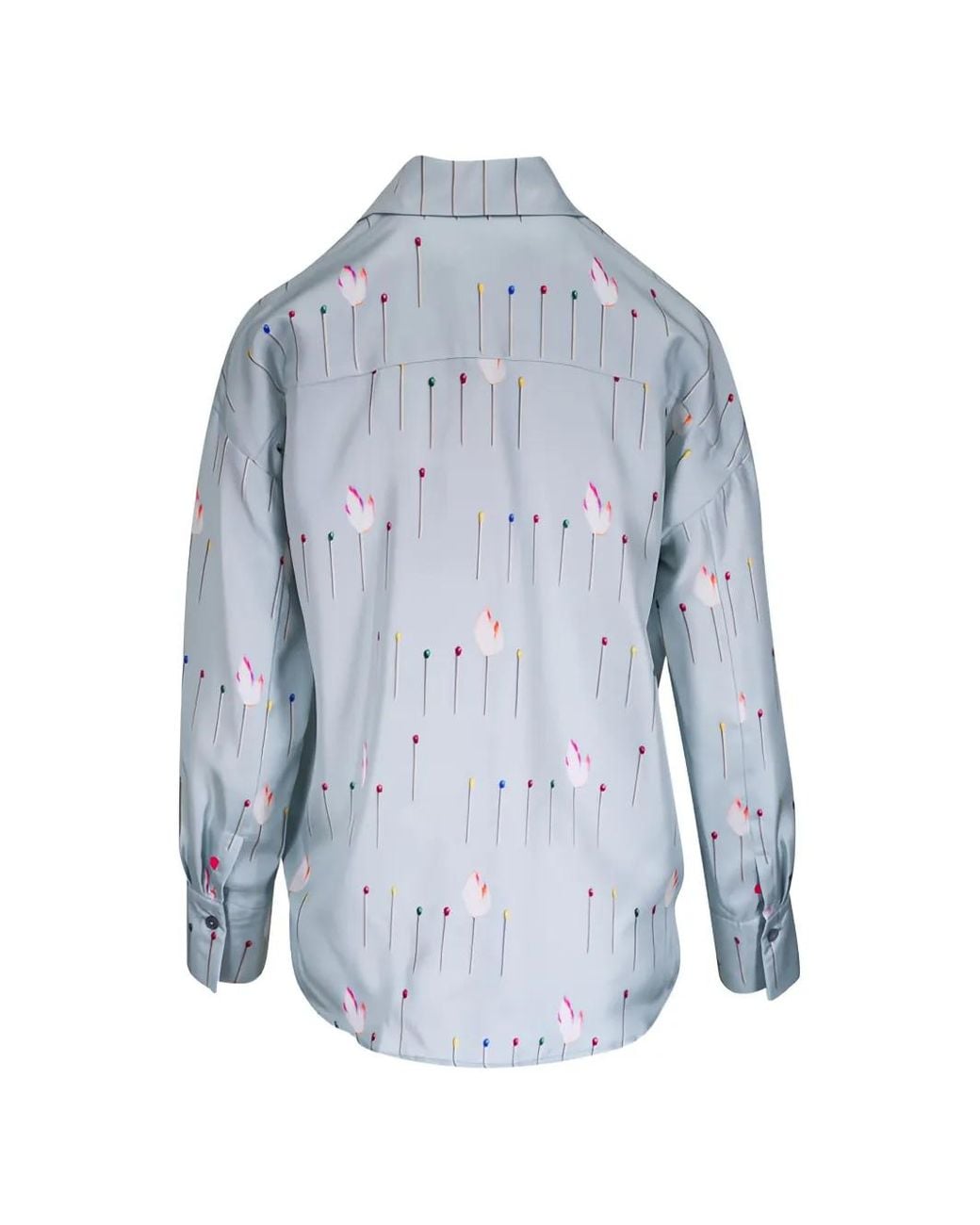 ODEEH Blue Printed Silk Shirt