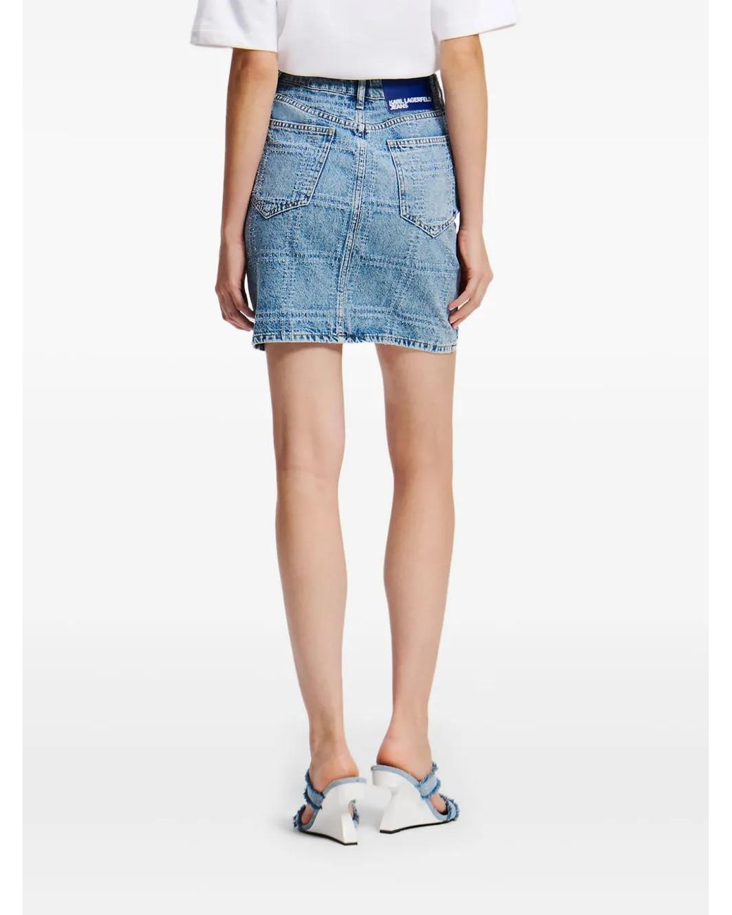 Karl Lagerfeld Blue Patchwork Denim Mini Skirt