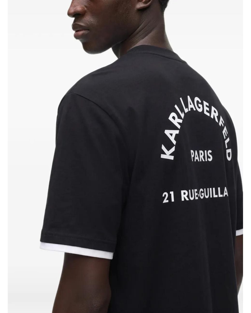 Karl Lagerfeld Black Rue St-Guillaume Double-Collar T-Shirt for men