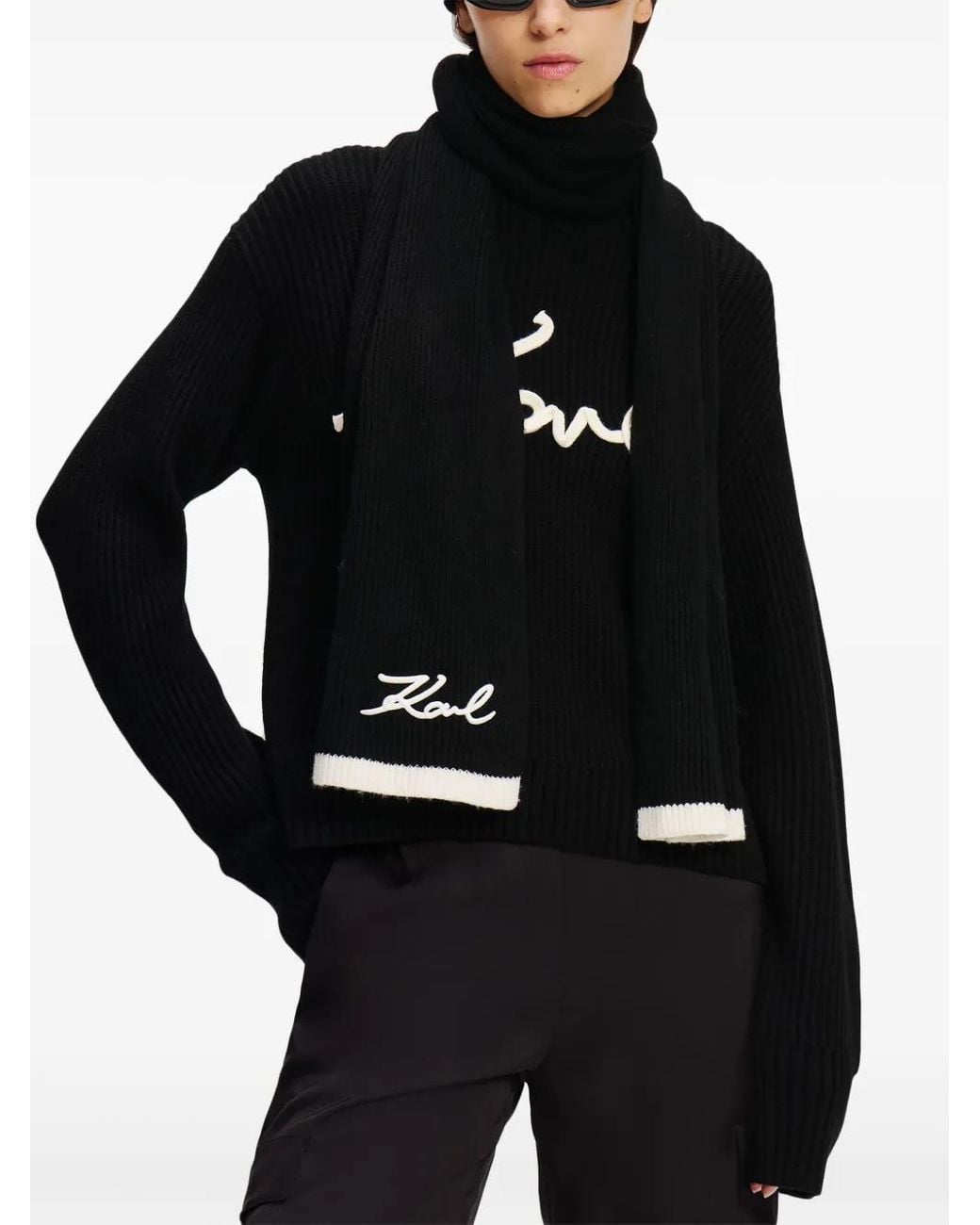 Karl Lagerfeld Black Signature Knitted Scarf