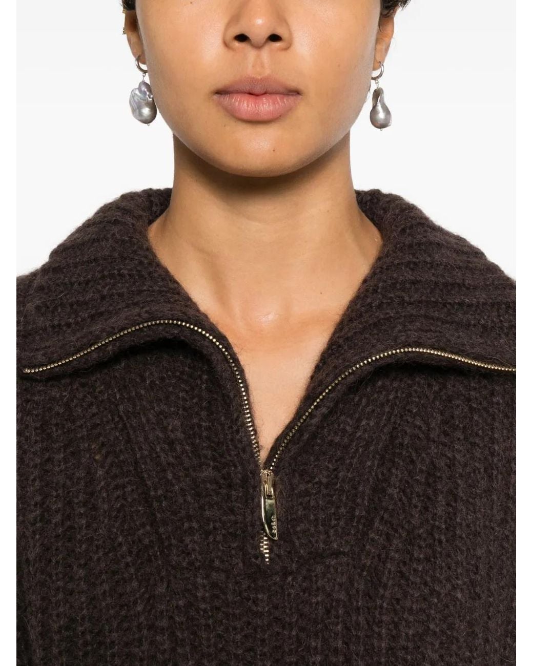 Ba&sh Brown Beltane Zip Sweater