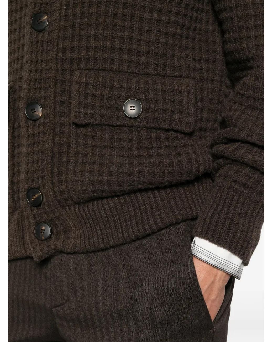 AROVESCIO Brown Waffle-Knit Button-Up Jacket for men