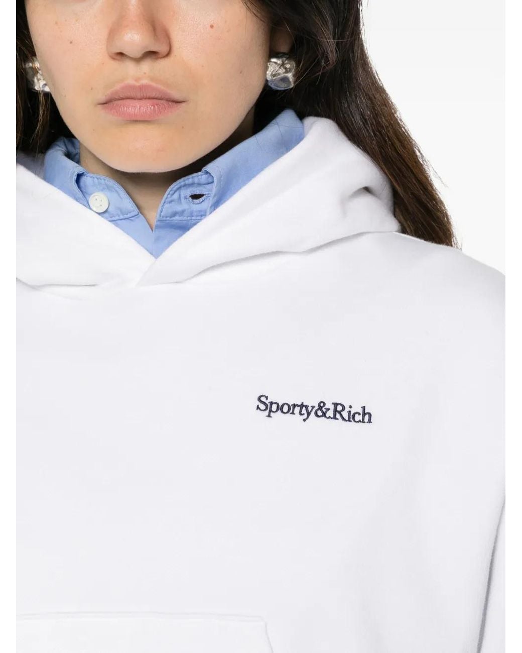 Sporty & Rich White Elon Logo-Embroidered Cropped Hoodie