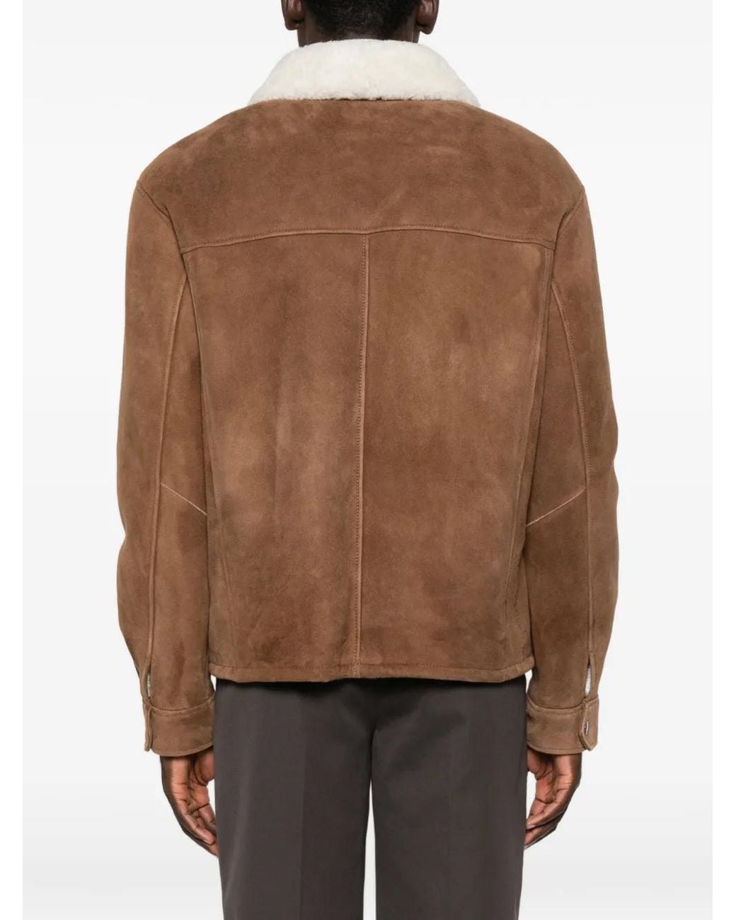 Manzoni 24 Brown Shearling-Collar Zip-Up Jacket for men