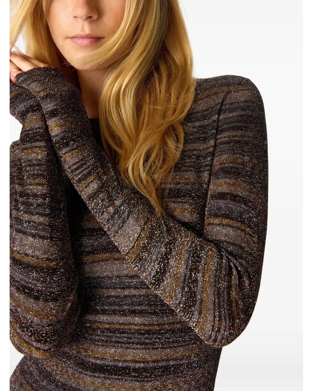 Missoni Brown Striped-Pattern Long-Sleeve Maxi Dress