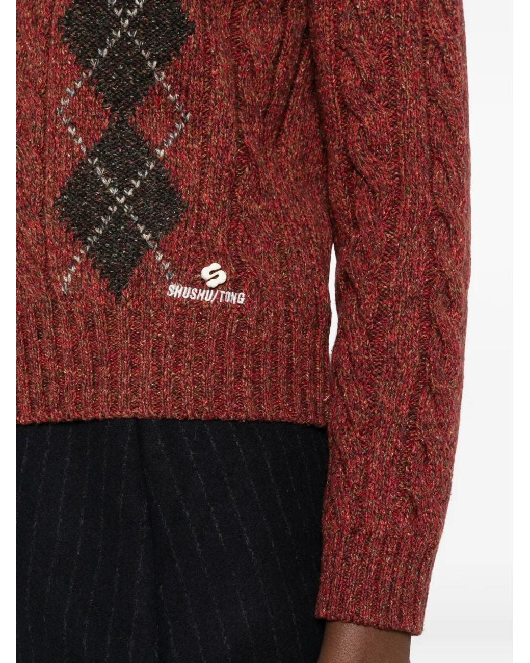 ShuShu/Tong Red Argyle Cable-Knit Sweater