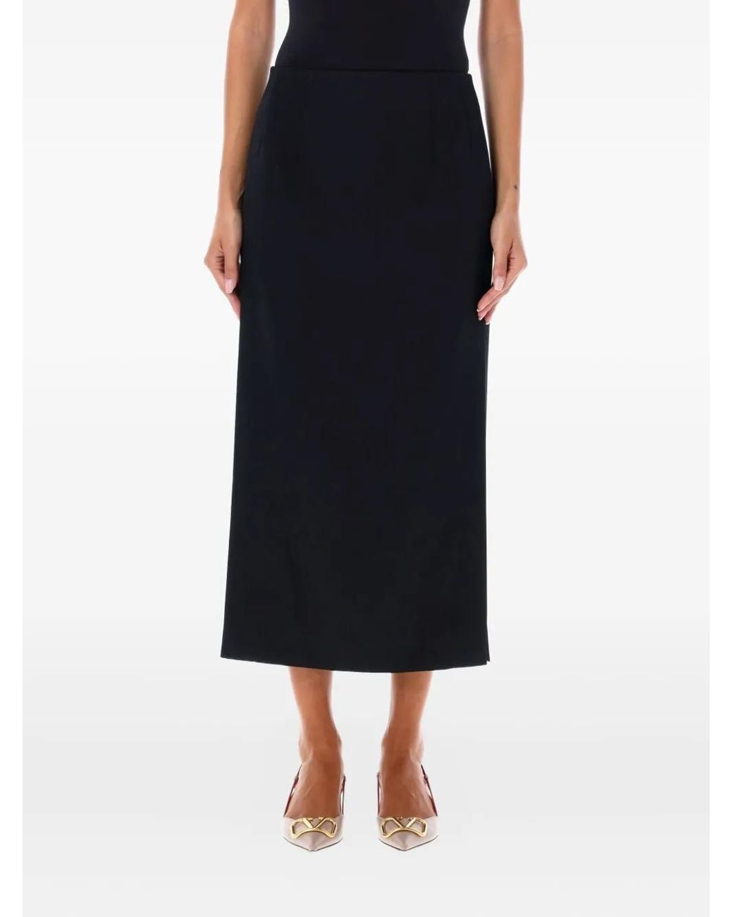 Valentino Garavani Black Wool Midi Pencil Skirt