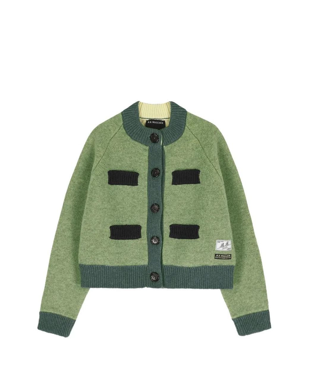 B.B. Wallace Green Frida Contrast-Trim Double-Layer Cardigan