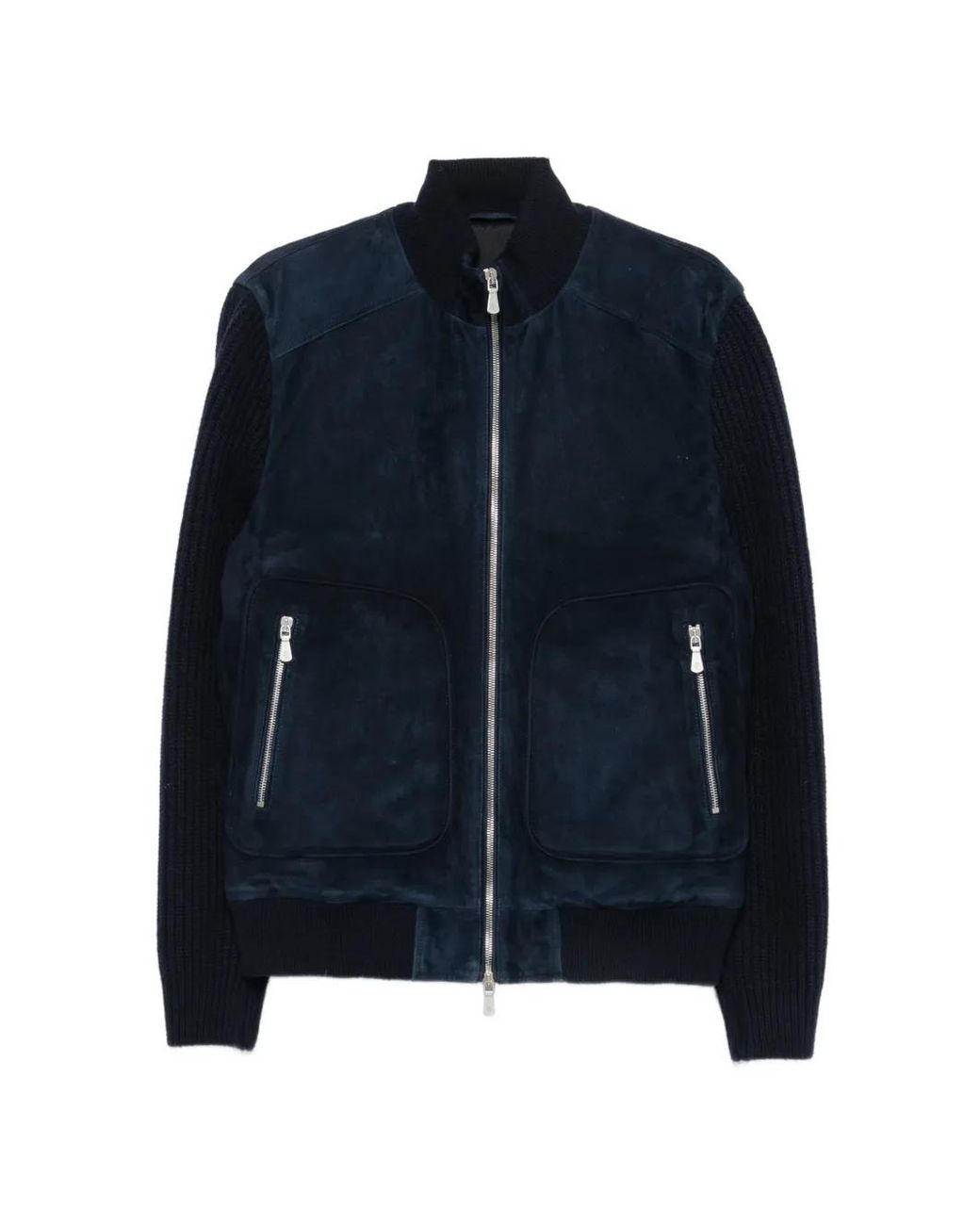Eleventy Blue Suede-Panelled Ribbed-Knit Jacket for men