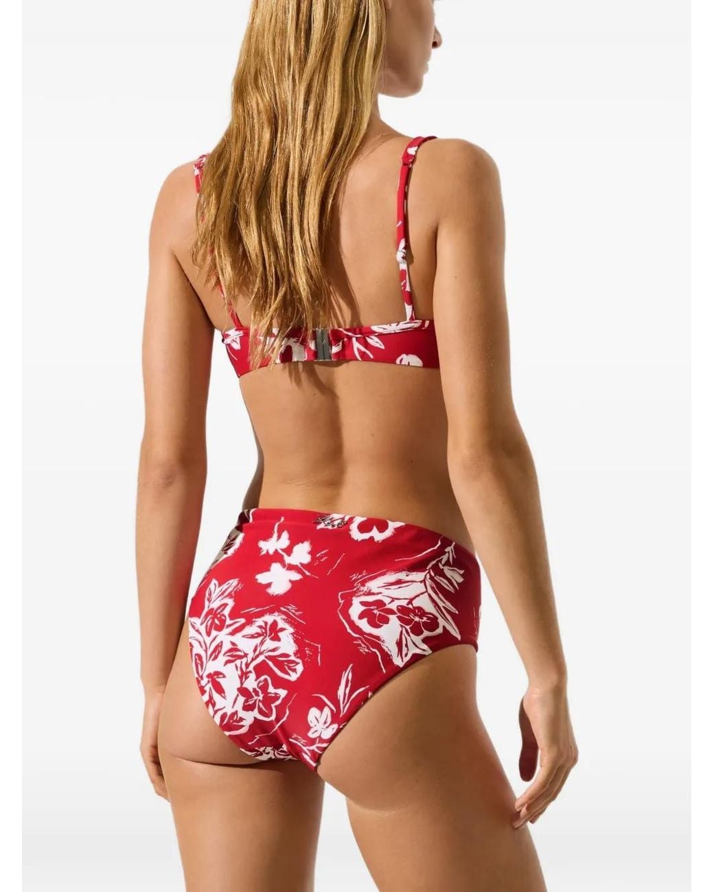Karl Lagerfeld Red Signature Twist-Front Bikini Top
