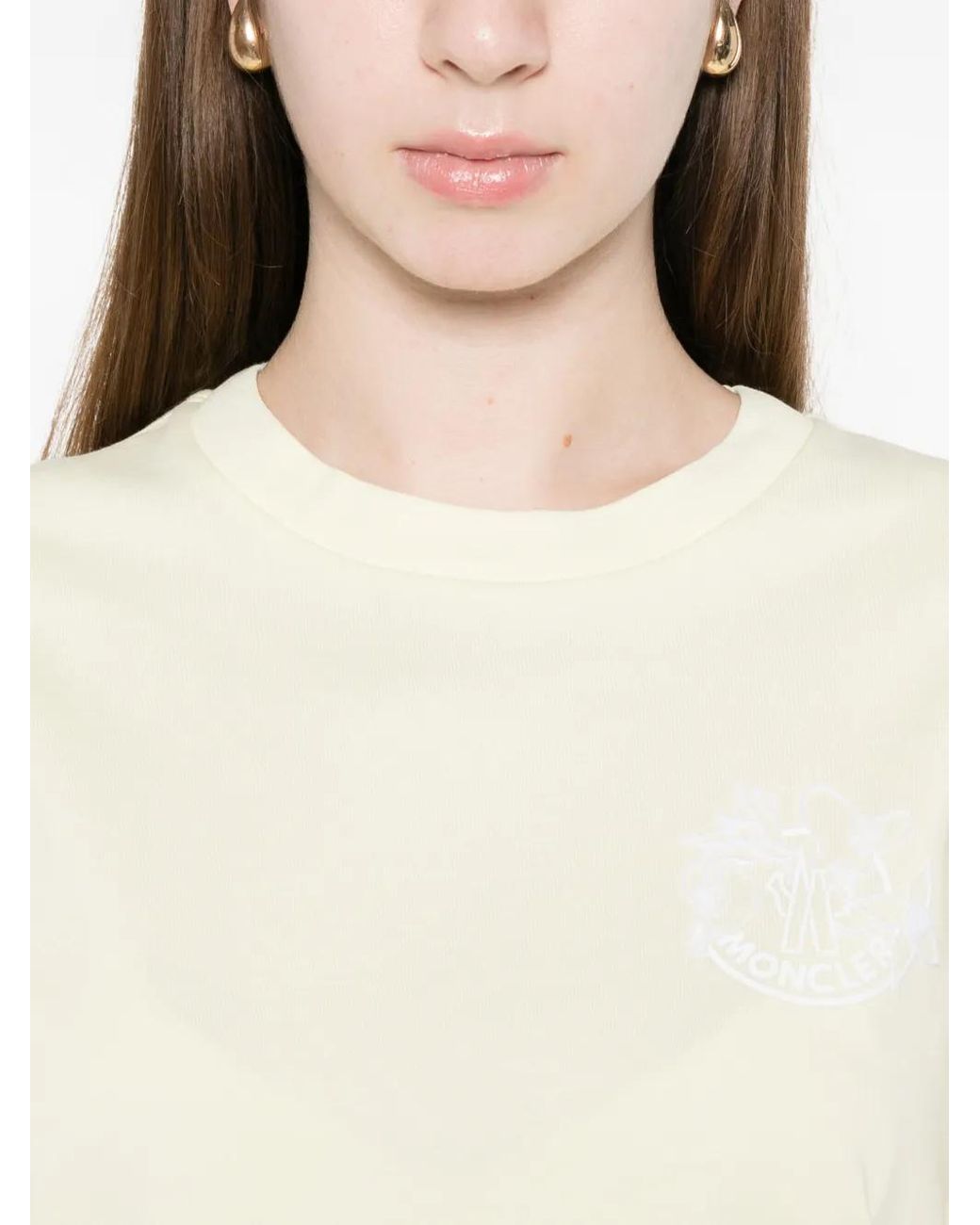 Moncler White T-Shirt À Logo Imprimé