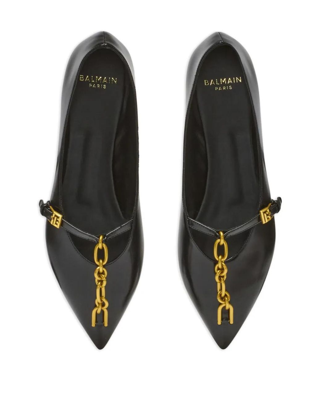 Balmain Black Shiny Lambskin Sync Ballet Flats