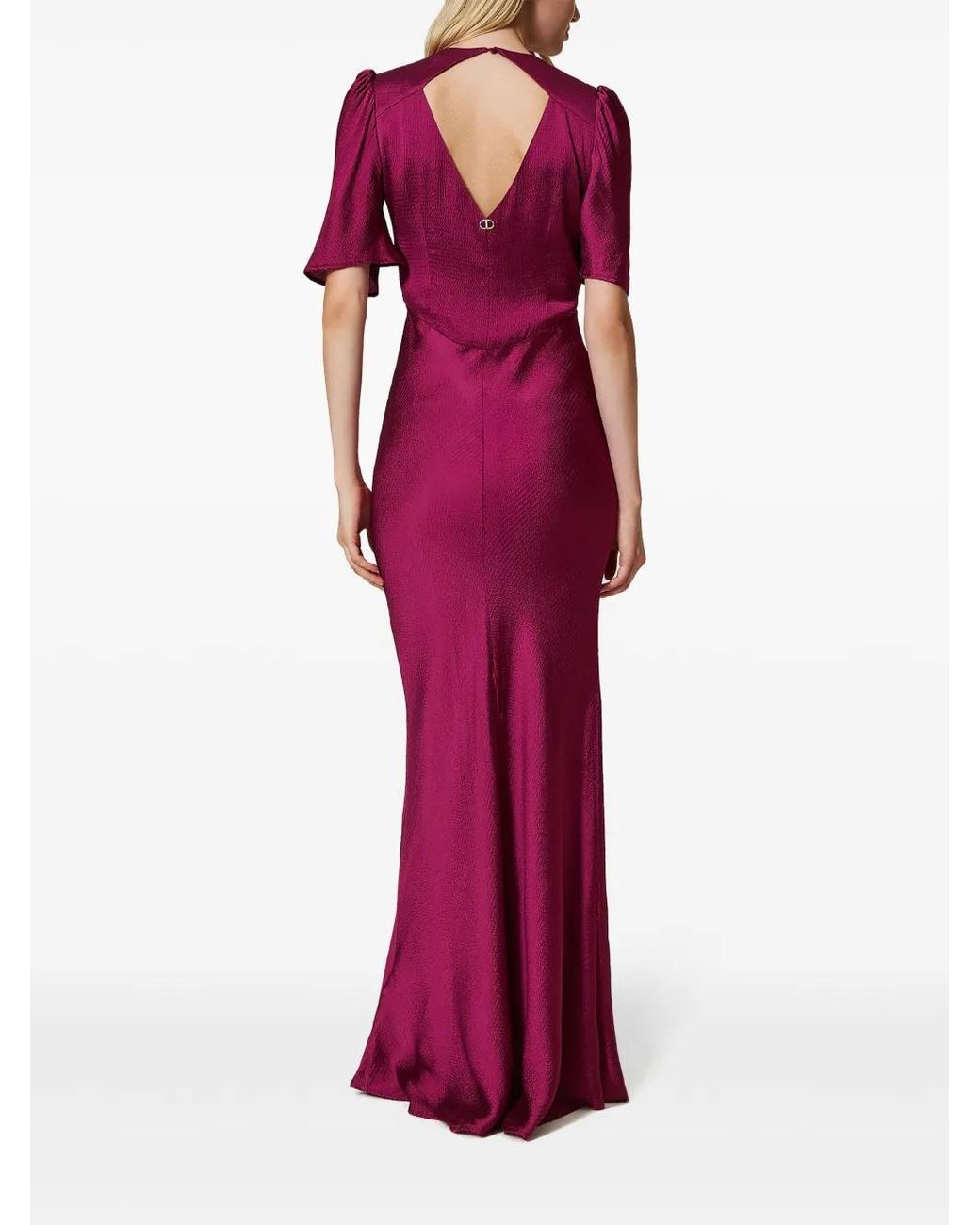 Twinset Purple Hammered Satin V-Neck Dress