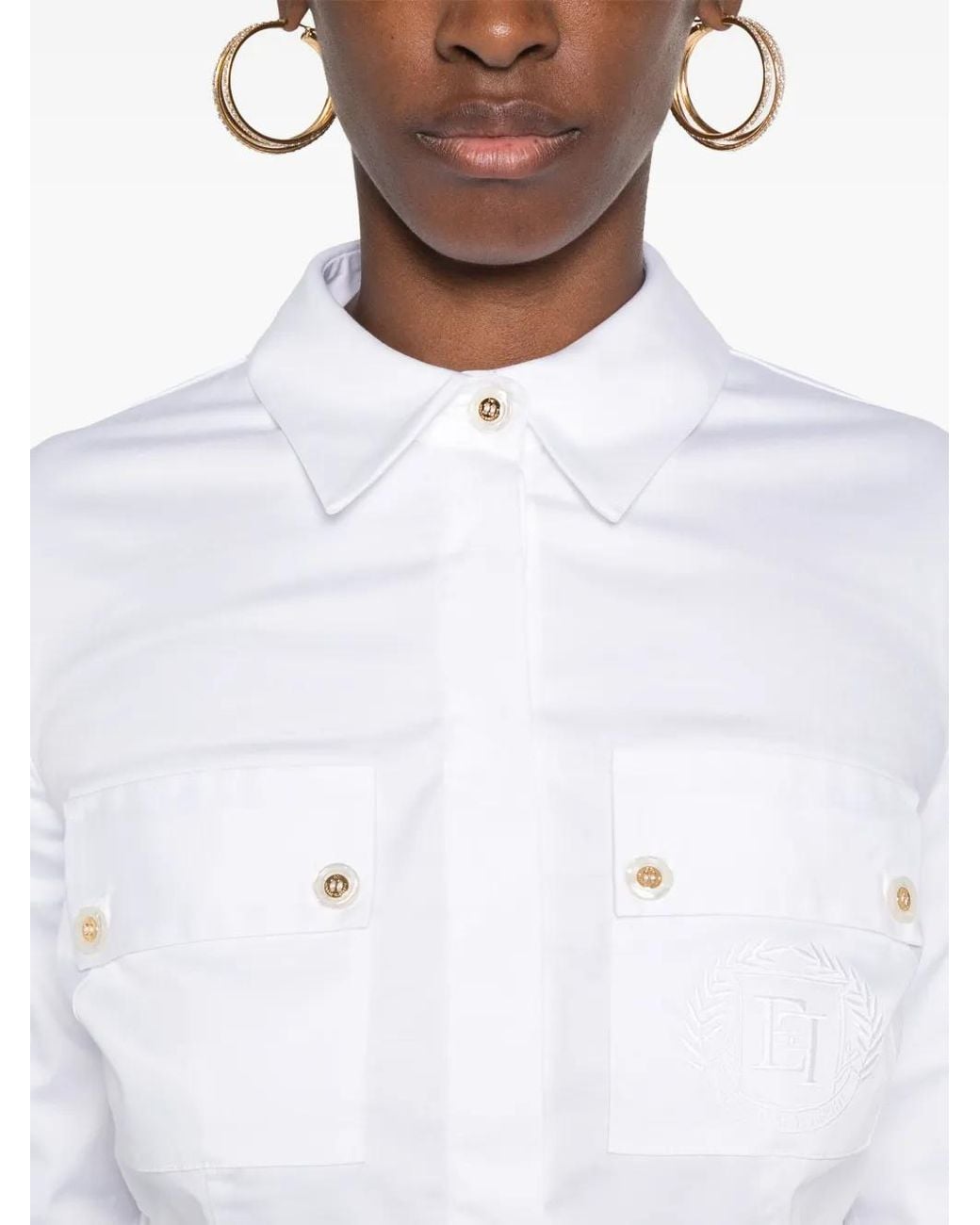 Elisabetta Franchi White Embroidered-Logo Body