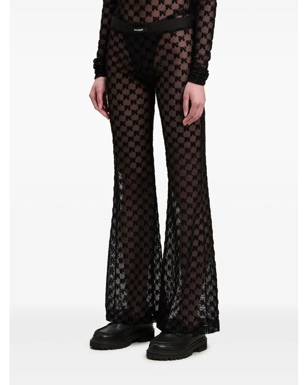 Palm Angels Black Semi-Sheer Monogram Flared Trousers