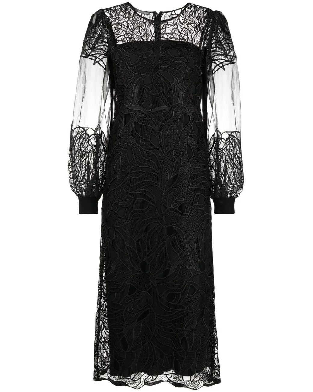 Alberta Ferretti Black Lace-Overlay Midi Dress