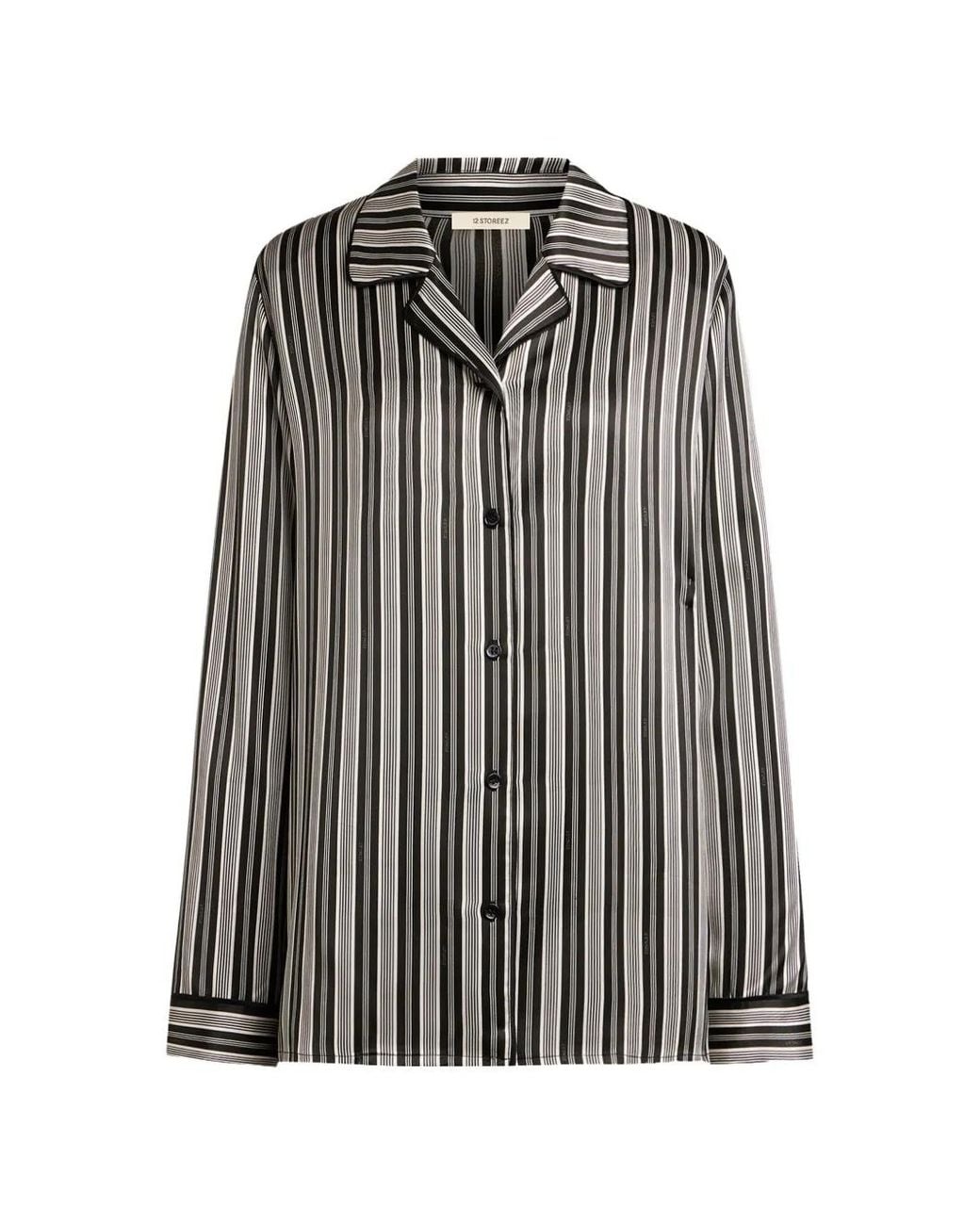 12 STOREEZ Gray Striped Pyjama Set