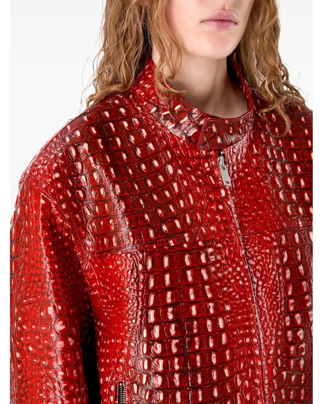 CAMPERLAB Red Zipped Smooth Leather Jacket