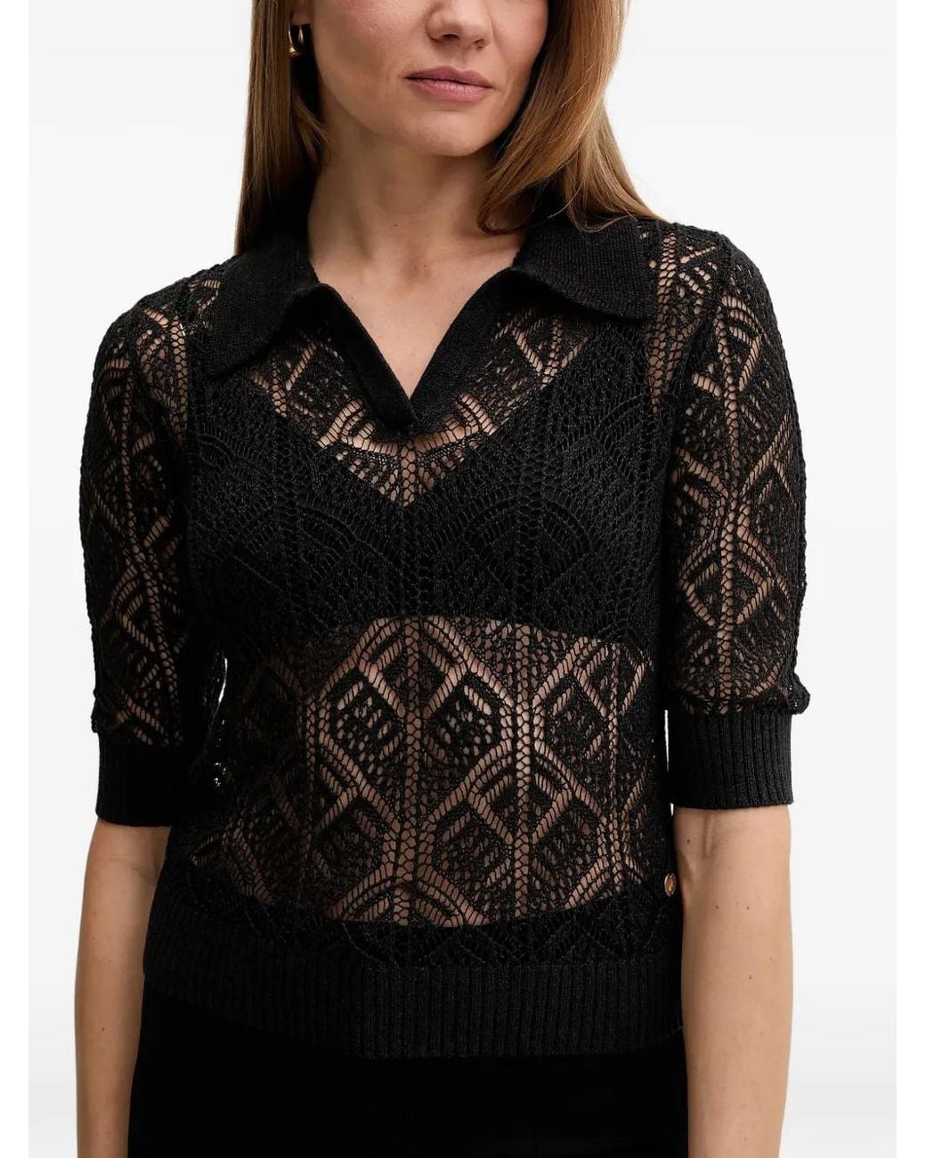 Joseph Ribkoff Black Polo Collar Knitted Top
