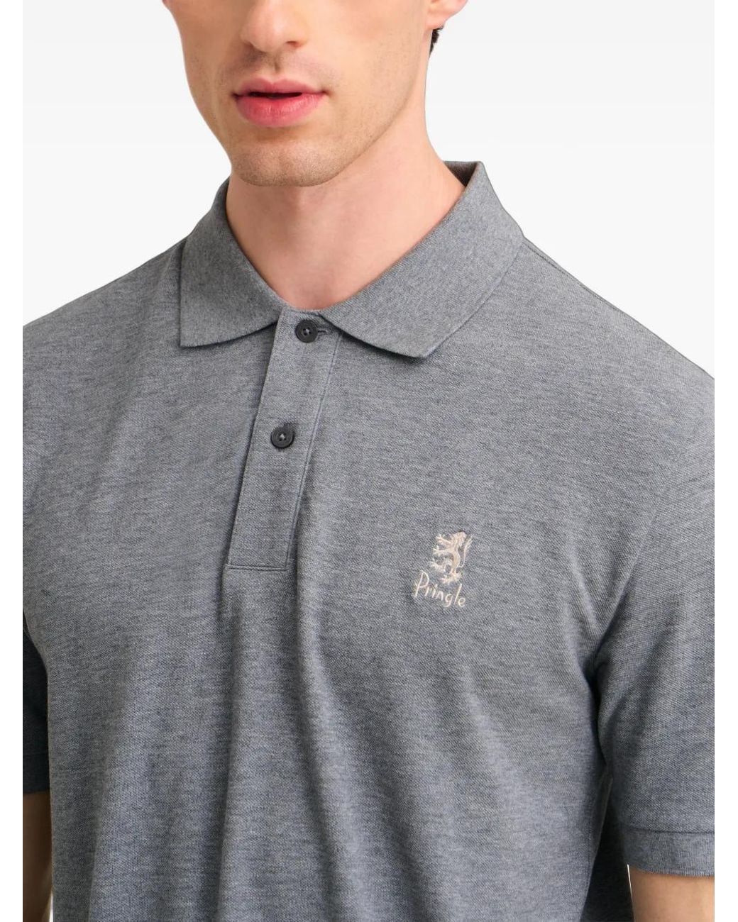 Pringle of Scotland Gray Logo-Embroidered Short-Sleeve Polo Shirt for men