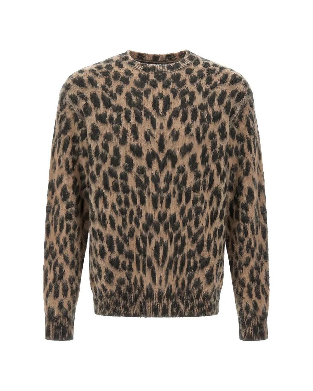Laneus Brown Leopard-Print Sweater for men