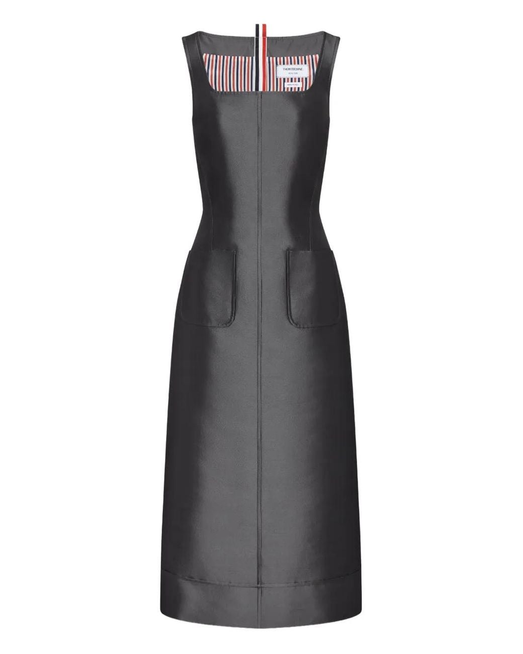 Thom Browne Square-Neck Patch-Pocket Dress in Black