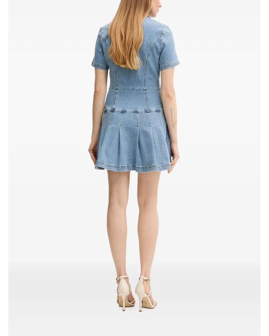 Morgan Blue Pleated Button-Front Mini Dress