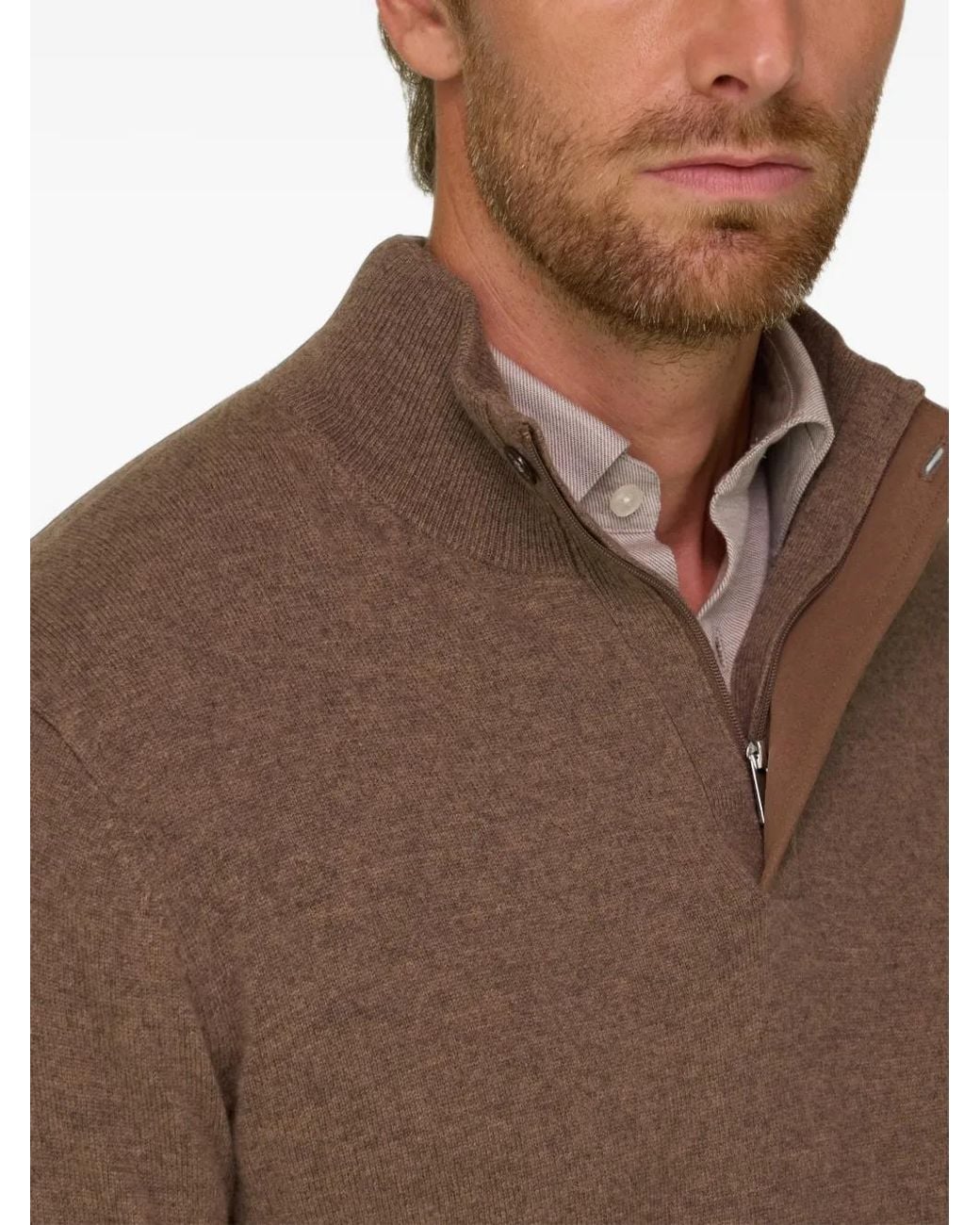 Boggi Brown Pull En Cachemire Et Laine À Col Roulé Zippé Et Fini Chiné for men