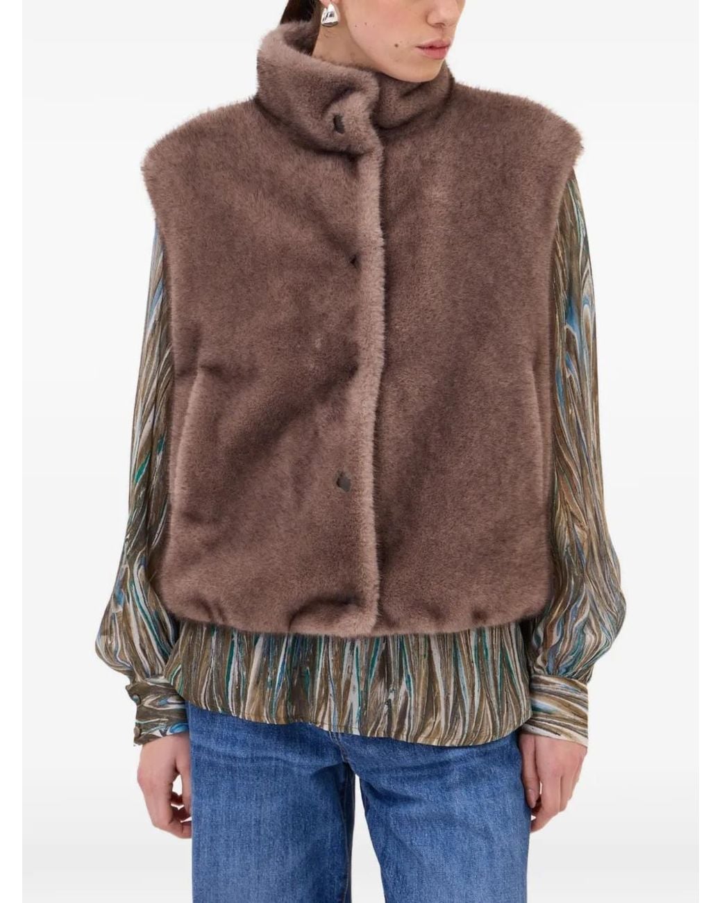 Ottod'Ame Brown Faux-Fur Panelled Gilet