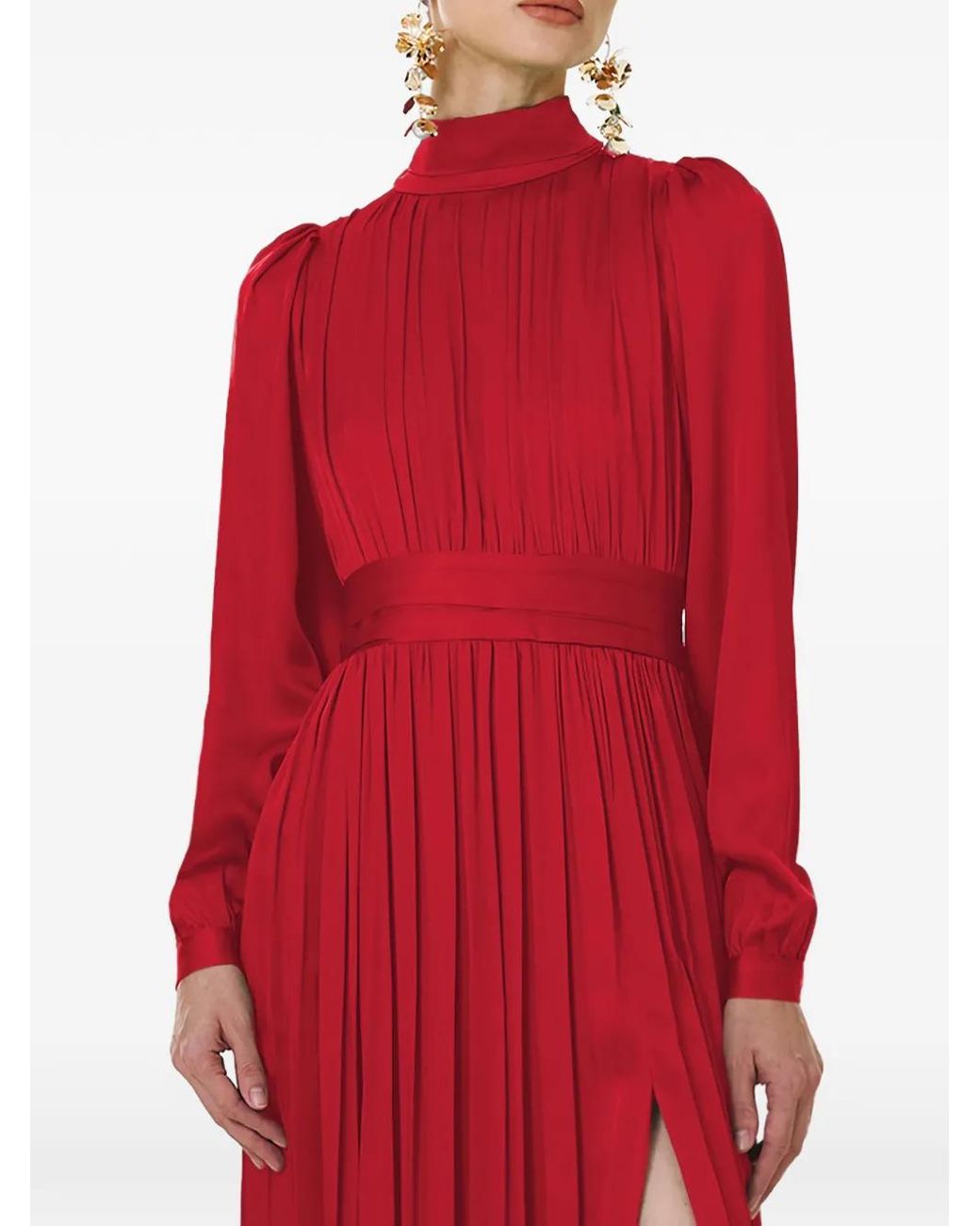 Framboise Red Otello Long-Sleeve Midi Dress