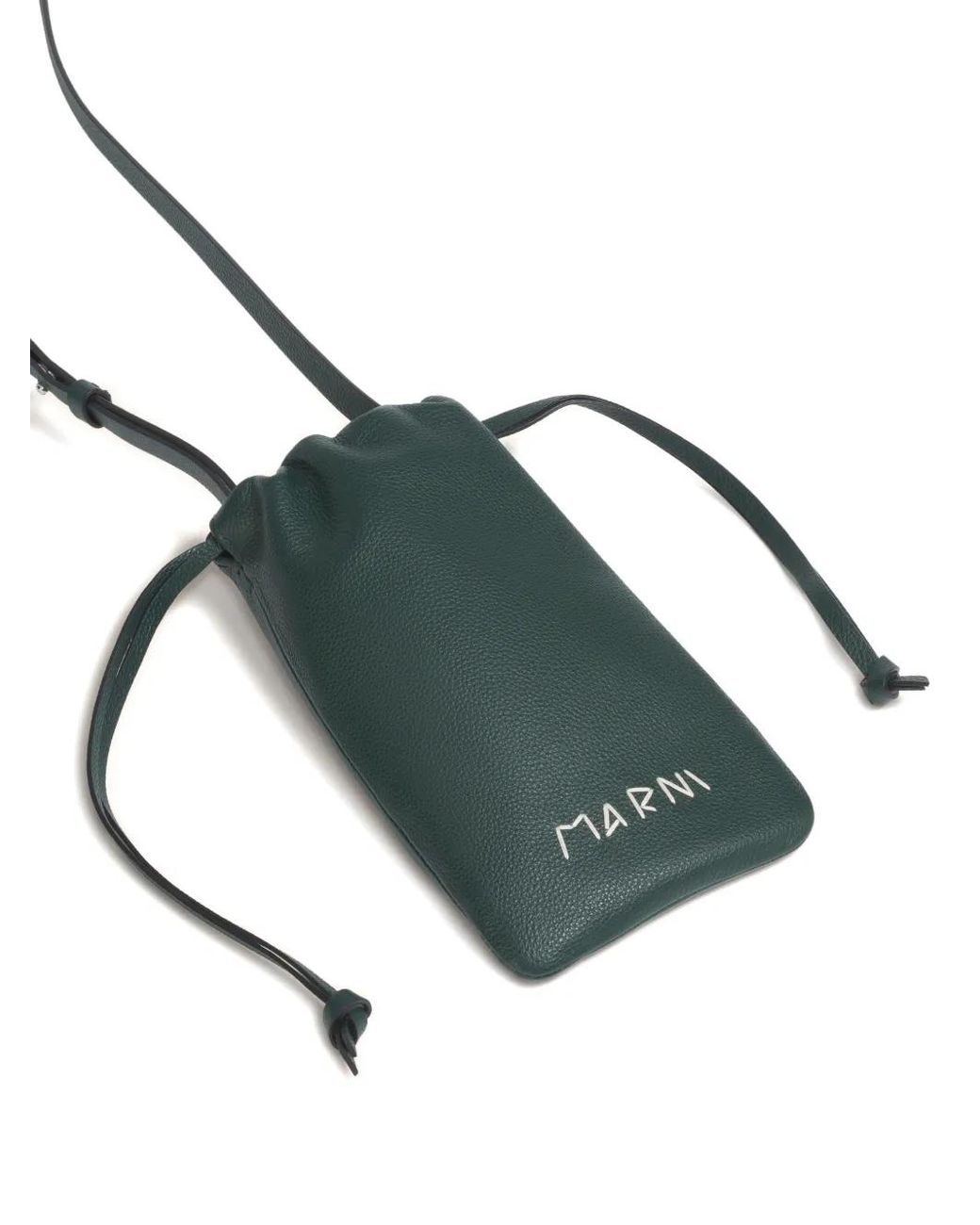Marni Green Drawstring Logo-Embroidery Pouch for men