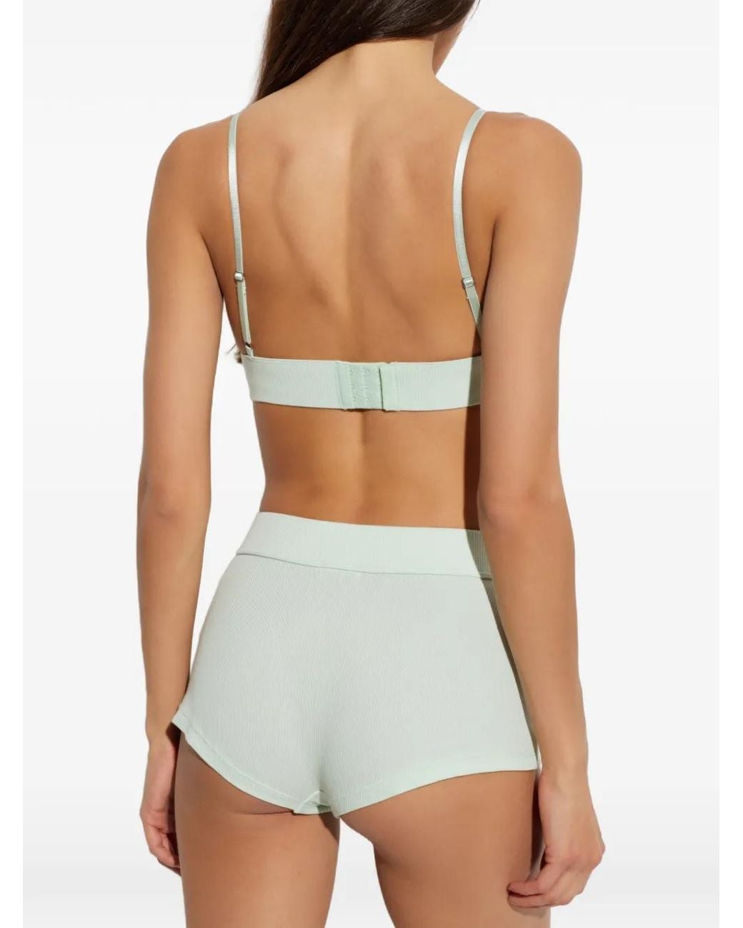 Palm Angels Gray Ribbed Logo-Patch Bra