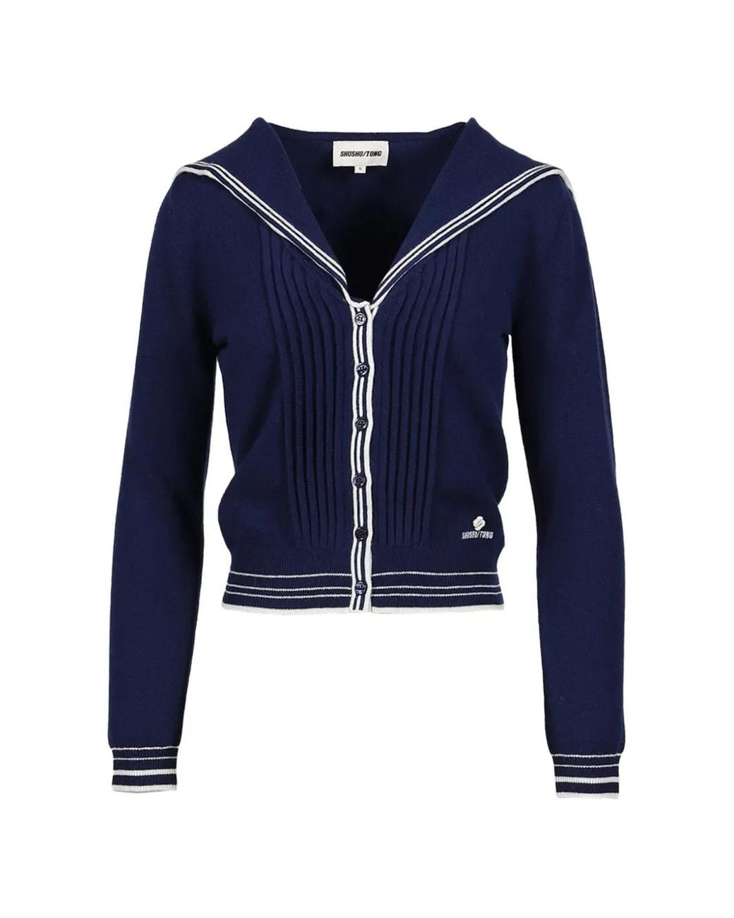 ShuShu/Tong Blue Sailor-Collar Knit Cardigan