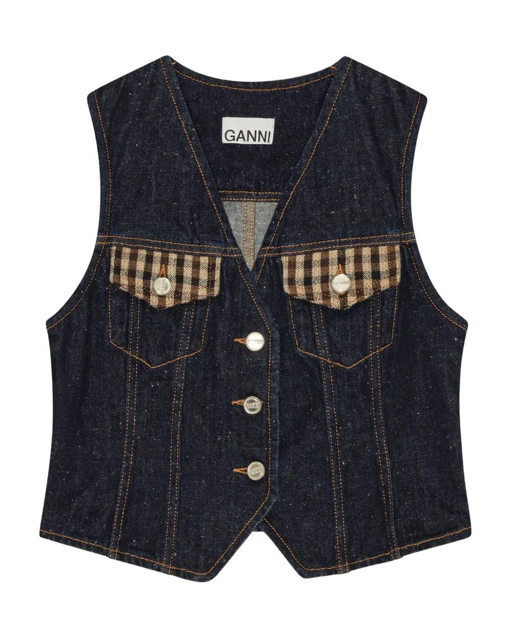 Ganni Blue Denim Waistcoat