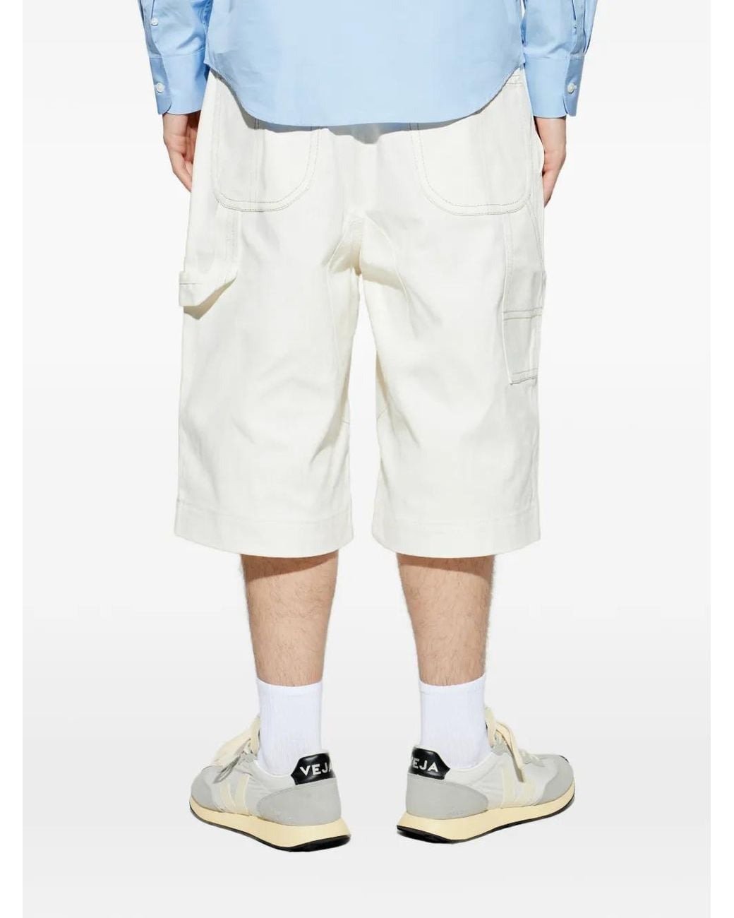 AMI White Button Denim Shorts for men