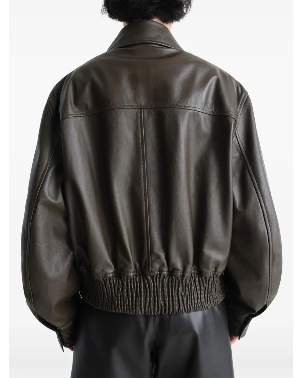 Lemaire Black Leather Bomber Jacket