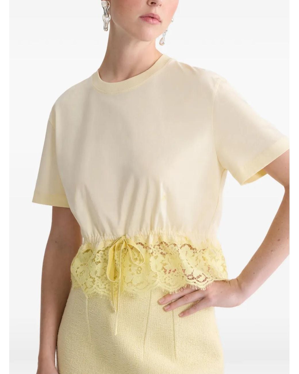 Patou Yellow Lace-Hem T-Shirt