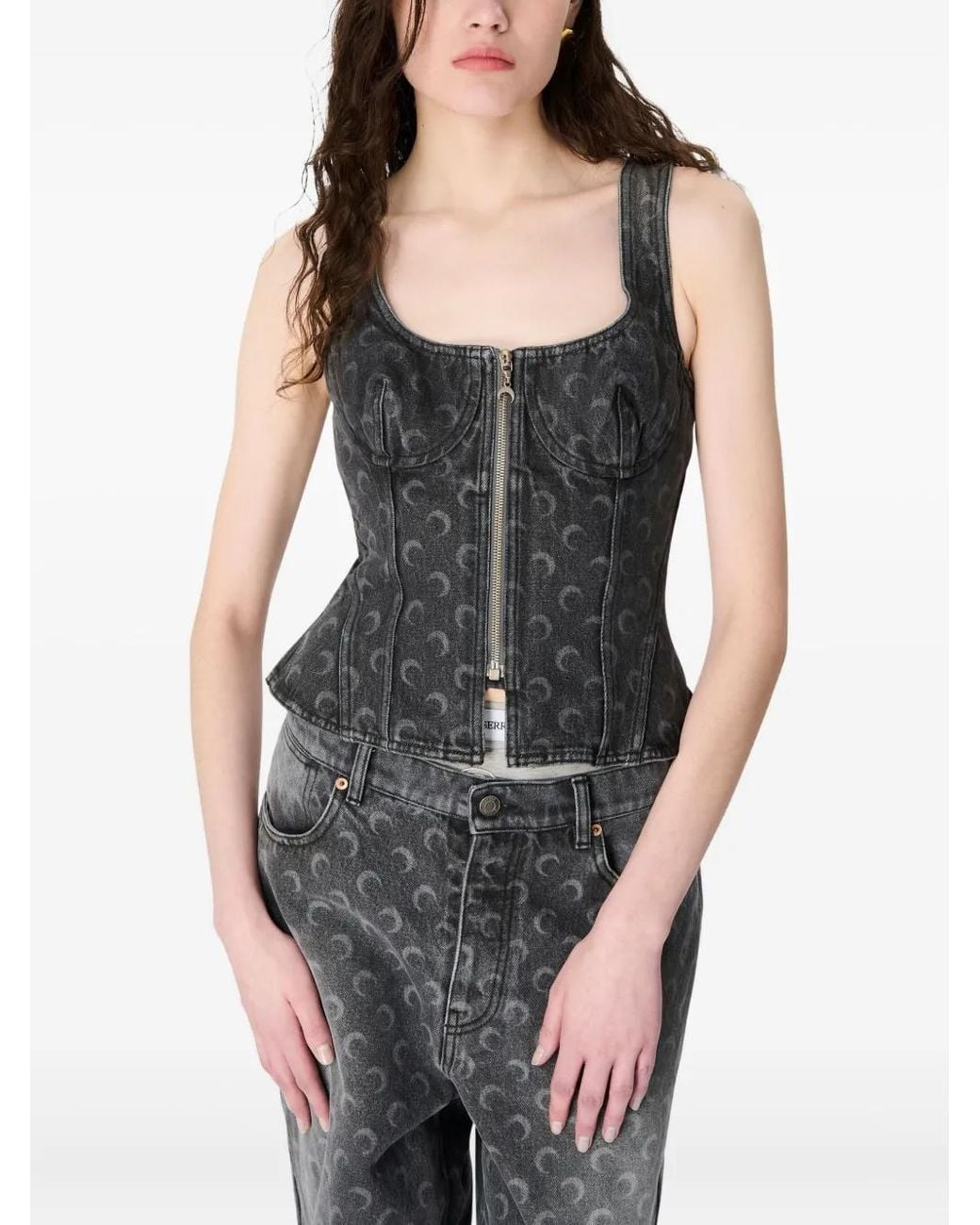 MARINE SERRE Black Moon Denim Bustier Top