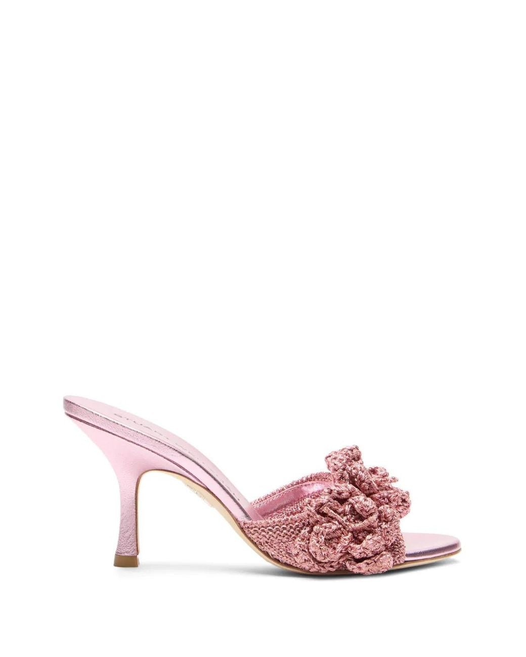 Stuart Weitzman Pink Lotus Floral-Appliqué Sandals