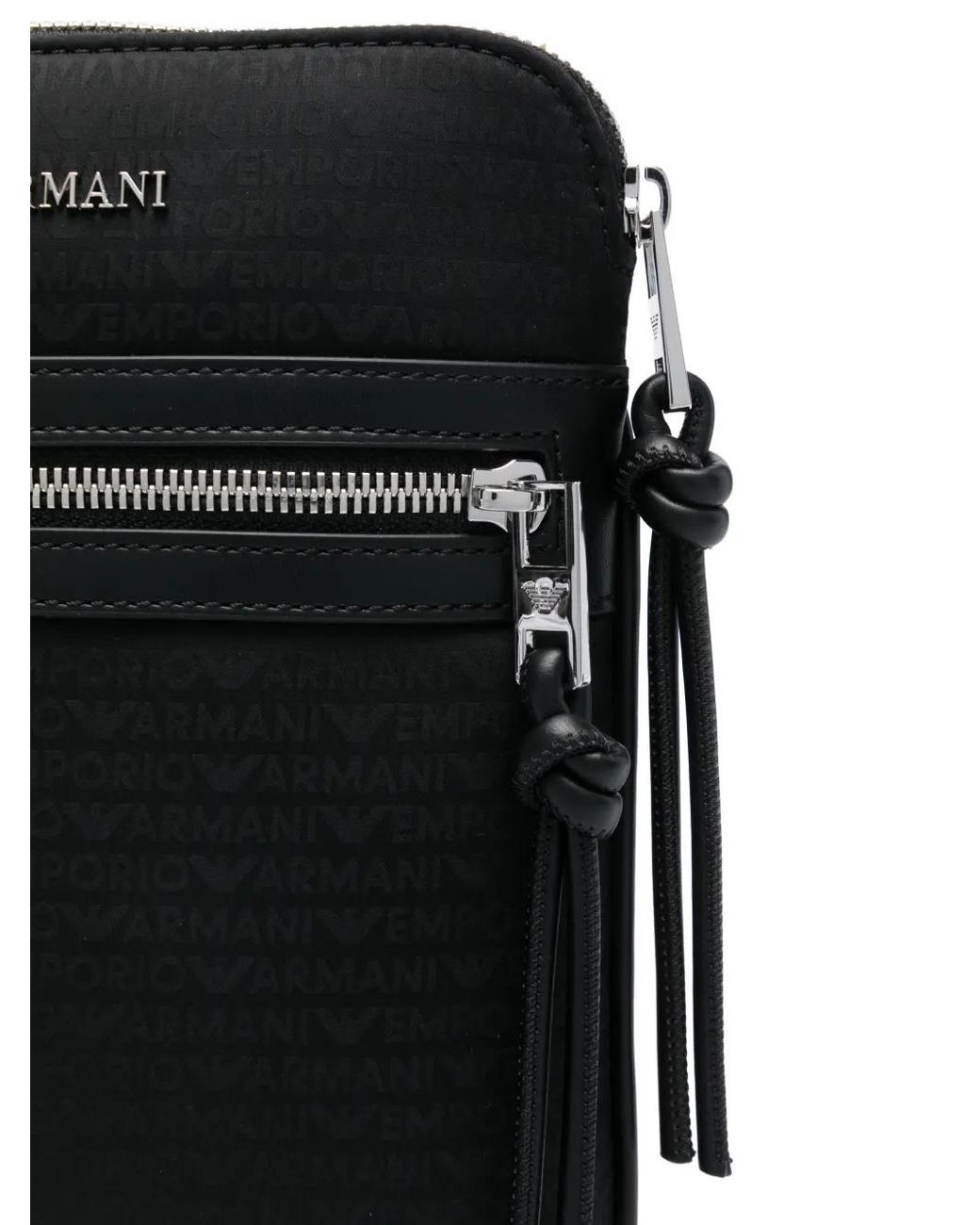 Emporio Armani Black Nylon Flat Shoulder Bag With Monogram Lettering for men