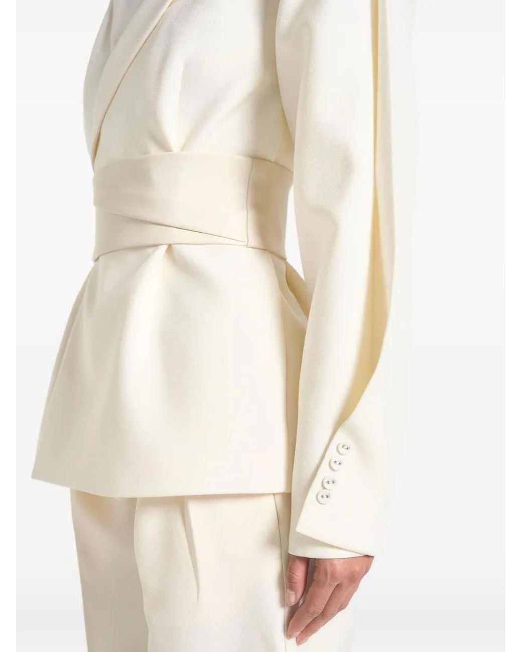 Manière De Voir White Marie Twist Sleeve Tailored Blazer With Belt